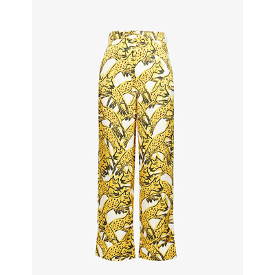 Az Factory Abstract-print Wide-leg High-rise Recycled Polyester-blend Trousers In Ivory Yellow