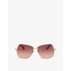 Max Mara Mm0035 Jewel-embellished Metal Geometric-frame Sunglasses In Dark Red