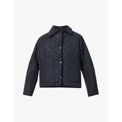 Kassl Editions Corduroy-trimmed Quilted Padded Shell Jacket In Blue