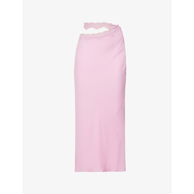 House Of Cb Lace Trim Satin Maxi Skirt In Pink