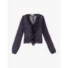 Coperni Embellished Ruffle Blouse In Dark Navy