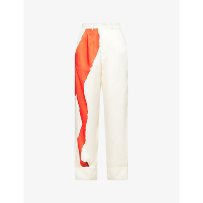 Az Factory + Thebe Magugu Amigos Lemur Cropped Printed Recycled Satin-twill Straight-leg Pants In Red Ecru