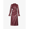 Simkhai Mara Draped Cutout Vegan Leather Midi Shirt Dress In Mulberry