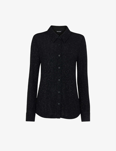 Whistles Grace Sparkle-detail Woven Shirt In Black/multi