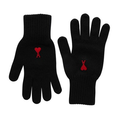 Ami Alexandre Mattiussi Ami De Coeur Gloves In Black Red