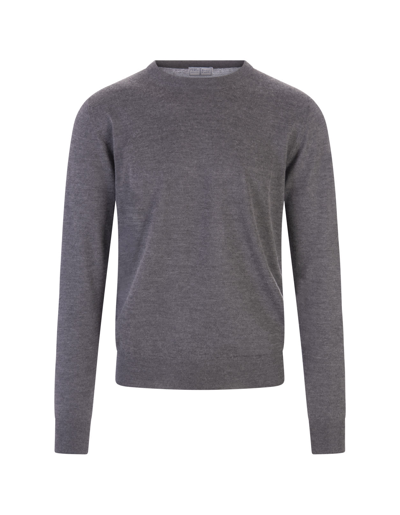 Fedeli Man Round Neck Pullover In Grey Cashmere And Silk