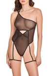 Hauty Asymmetric Striped Teddy With Garters In Black