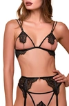 Hauty Icollection Women's Lara 3 Piece Lace Bra, Garter And Panty Set In Nude-black
