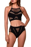 Hauty Seamless Halter Tie Bralette & Panties Set In Black