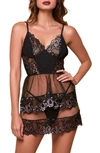 HAUTY EMBROIDERED MESH BABYDOLL CHEMISE