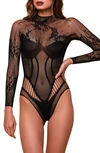 Hauty Mock Neck Long Sleeve Hosiery Teddy In Black
