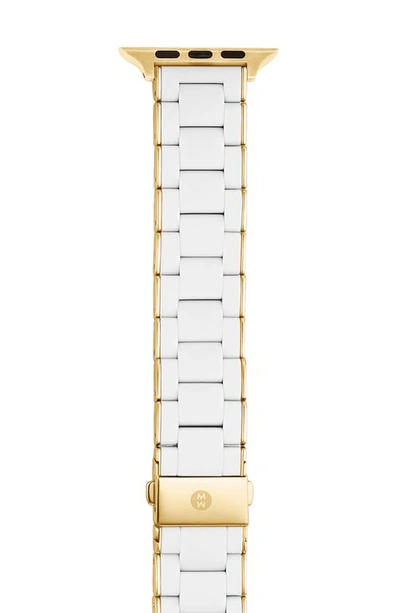 Michele Apple Watch 3-link Bracelet Strap In White Silicone In Gold/white