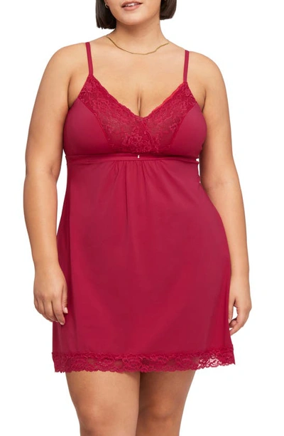 Montelle Intimates Lace Trim Full Bust Support Chemise In Raspberry