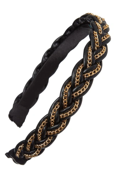 Tasha Braided Faux Leather Headband In Black Gold