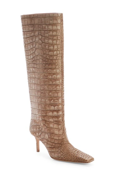 Acne Studios Croc-effect Leather Knee Boots In Powder Pink