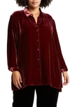 Eileen Fisher Missy Velvet Button-front Shirt In Deep Claret
