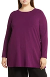 Eileen Fisher Side-slit Crewneck Jersey Tunic In Sweet Plum