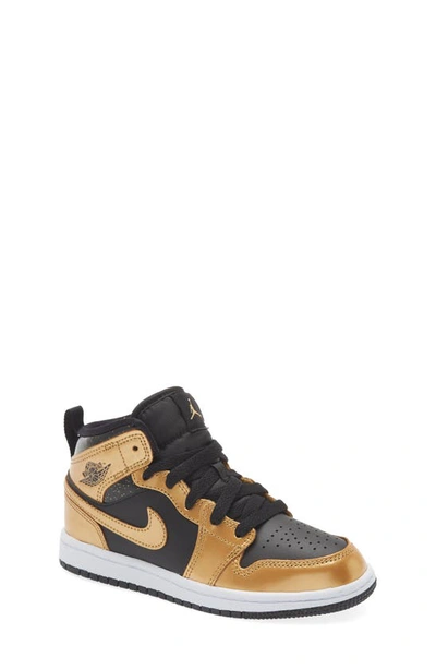 Nike Kids' Air Jordan 1 Mid Se Sneaker In Black/ Metallic Gold/ White