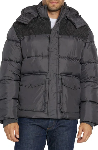 Sean John Water Resistant Mixed Media Puffer Coat With Removable Hood In Charcoal