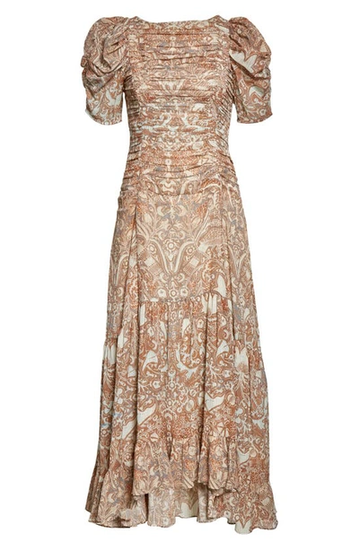 Ulla Johnson Marte Botanical Puff Sleeve Chiffon Maxi Dress In Beige