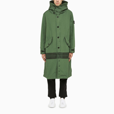 Stone Island Wide Green Parka With Logo