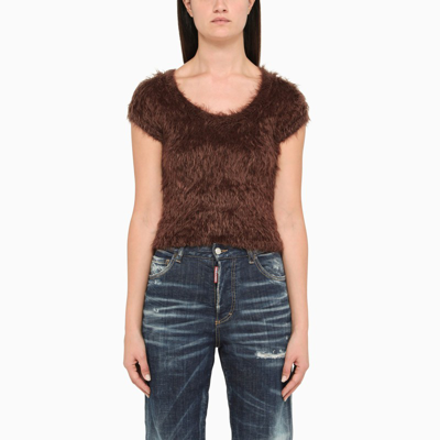 Dsquared2 Fuzzy Knit Crop Top In Red