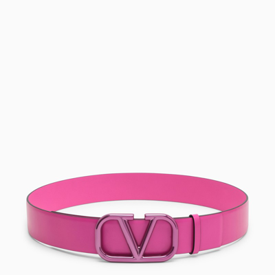 Valentino Garavani Vlogo Leather Anodized Belt In Pink