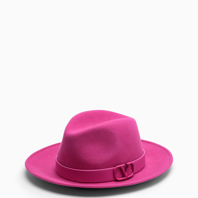 Valentino Garavani V Logo Signature Fedora Hat In Pink