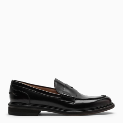 Doucal's Black Leather Loafer In Burgundy