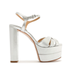 Schutz Keefa High Metallic Leather Sandal In Silver