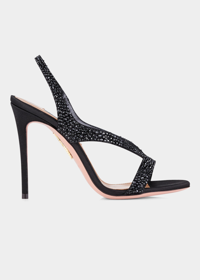 Aquazzura Izzy 105mm Crystal-embellished Slingback Sandals In Black