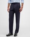 Zanella Men's Micro-check Stretch Wool Dress Pants In Blue