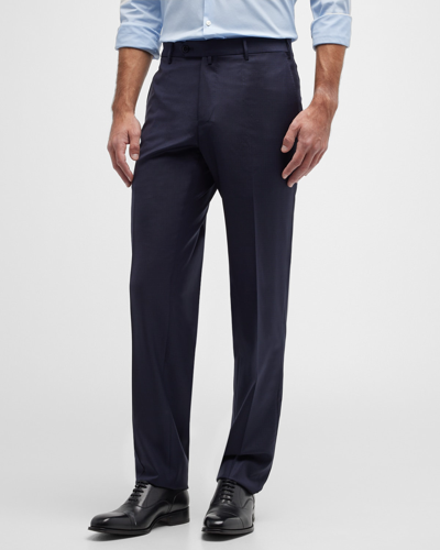 Zanella Men's Micro-check Stretch Wool Dress Pants In Navy