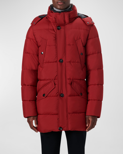 Bugatchi Men's Water-repellent Hooded Puffer Parka Jacket In Ruby