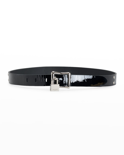 Saint Laurent Studded Embellished Patent-leather Belt In Nero