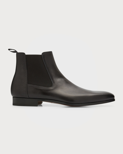Bergdorf Goodman Men's Textured Heel Leather Chelsea Boots In Grey