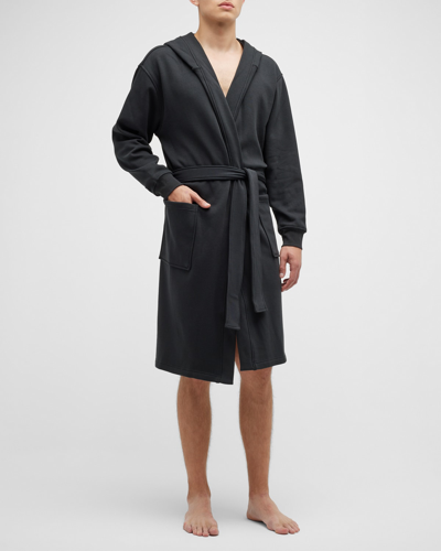 Ugg Leeland Cotton Blend Hooded Dressing Gown In Black