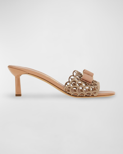 Ferragamo Glo Bow Cotton Mule Sandals In Amaretti