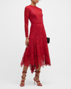 Tadashi Shoji Lace Handkerchief Midi Dress In Lava Red