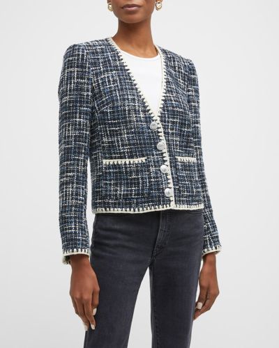 Veronica Beard Bosia Embroidered Single-breasted Jacket In Navy Multi