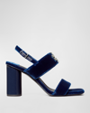 Tory Burch Eleanor Velvet Medallion Slingback Sandals In Blu