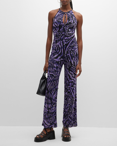 Fuzzi Cutout Abstract-print Tulle Jumpsuit In Parma