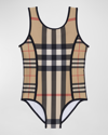 Burberry Beige Swimsuit For Girls With Iconic Check In Archive Beige Ip