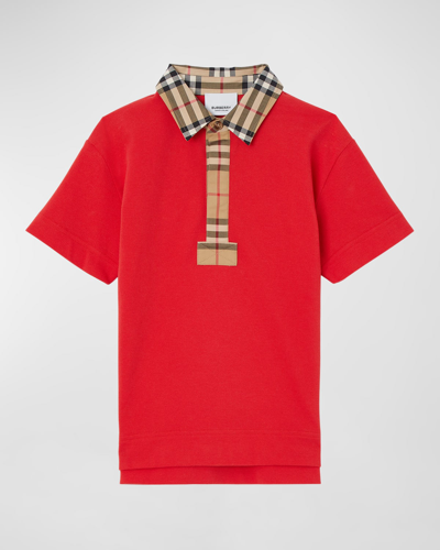 Burberry Kids' Boy's Johane Micro Check Polo Shirt In Red