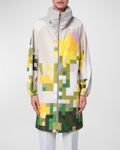 Akris Bilbao Pixel Floral-print Hidden-hood Parka Jacket In Multicolor