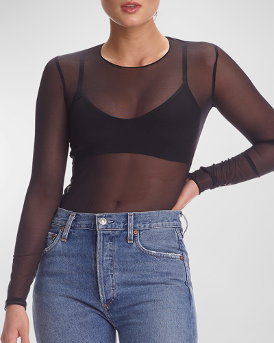 Commando Sheer Mesh Long-sleeve Tee In Black