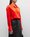 Frame The Standard Silk Button-front Shirt In Bright Red