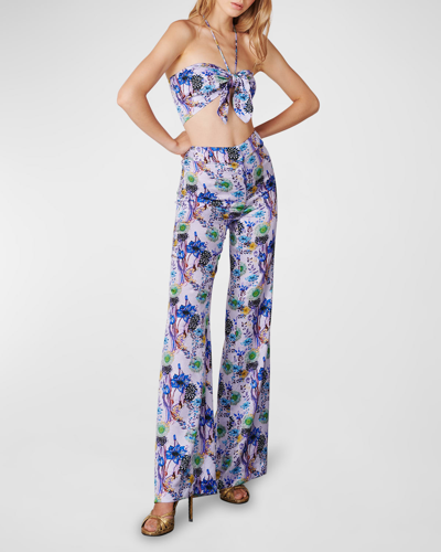 Adriana Iglesias Marcia Floral-print Knotted Halter Crop Top In Lilac Flowered