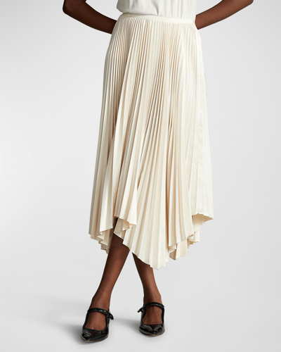 Polo Ralph Lauren Pleated Satin Handkerchief Skirt In Beige