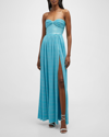 Bronx And Banco Florence Strapless Plisse Corset Gown In Light Blue